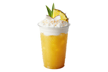 tropical pineapple coconut cooler with cream and fresh fruit garnish