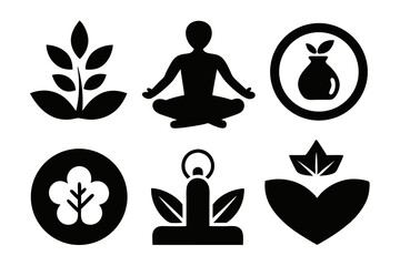 wellness icon set sihouette black vector bundle