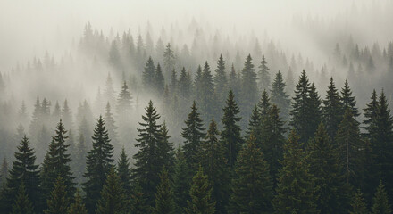 Misty Mountain Forest Sunlight Through the Fog