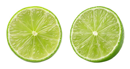Two juicy lime slices isolated on transparent background