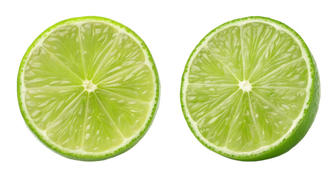 Two juicy lime slices isolated on transparent background