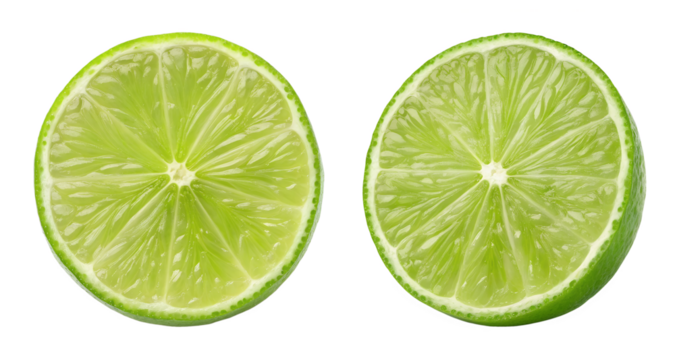 Two juicy lime slices isolated on transparent background