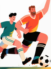 Vector illustrations of football events, athletes playing football, promotional posters for sports meetings, flat and colorful cartoon characters, healthy and happy life
