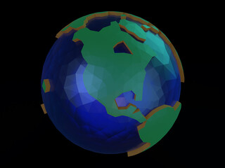 デフォルメされた地球のローポリゴン３Dイラスト