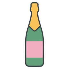Champagne bottle vector color illustration icon. Simple image of sparkling festive alcoholic drink