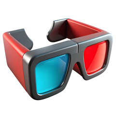 Red and black 3d glasses with blue and red lenses isolated on transparent background