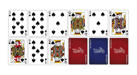 Set of Spades Playing Cards with Motorcycles on Jokers