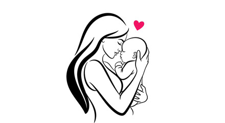 Vector Illustration of Mother Holding Baby with Pink Heart