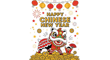 Joyful Lion Dance Performance atop Gold Ingots for Chinese New Year