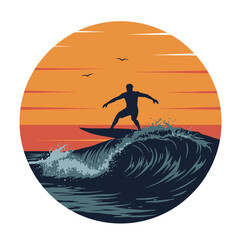 logo of surfer in the waves