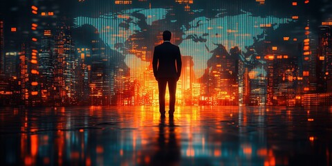 Double exposure image of businessman and stock chart