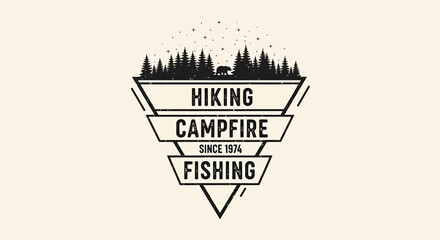 Vintage Hiking Campfire Fishing Logo Design 1974