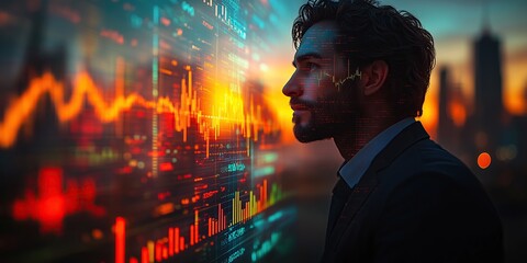 Double exposure image of businessman and stock chart