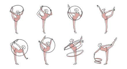 Artistic Gymnastics Poses: Line Art Illustrations of Graceful Female Athletes