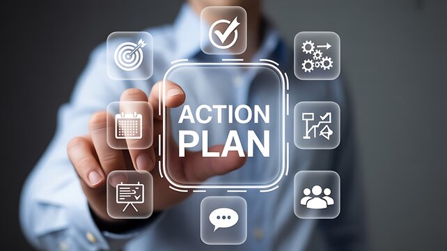 Interactive digital interface displaying action plan and icons image