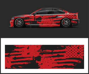 Red and Black Car Wrap Design with American Flag Theme