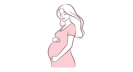 Elegant Line Art Illustration of Pregnant Woman in Pink Dress