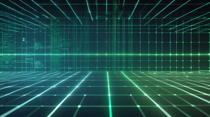 Futuristic Digital Grid Interface – Neon Lines and Virtual Cyber Space Background