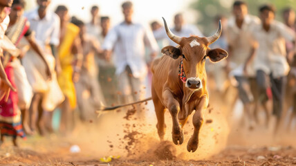 jallikattu bull running and jumping in festival