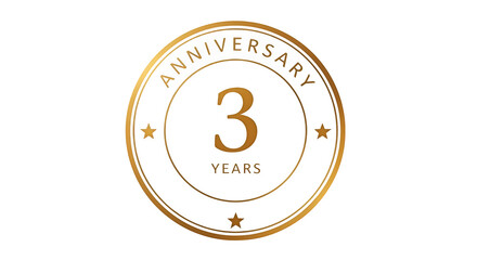 Gold 3rd Anniversary Badge with Stars Elegant Circular Design.