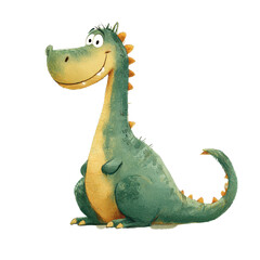 Fototapeta premium Cheerful Cartoon Dinosaur Character with a Friendly Smile, Perfect for Children's Books and Animation Featuring Vibrant Colors and a Playful Design