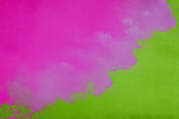 Vibrant abstract background with contrasting pink and green textures and soft cloud like formations