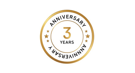 Golden 3 Years Anniversary Badge with Stars and Circular Design.