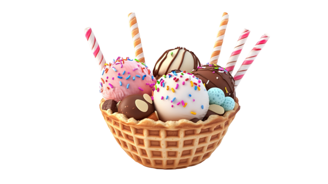 Colorful sweet candy and lollipops, colorful cartoon ice cream bars with different types of sweets isolated on a transparent background