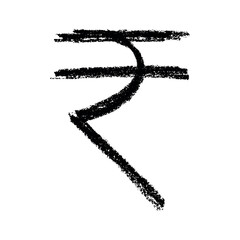Hand drawn rupee currency symbol. Brush stroke doodle. Single element for design