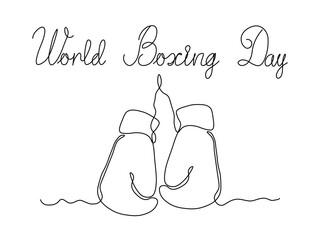 World Boxing Day. Abstract pair of boxing gloves, continuous single one line art hand drawing sketch, logo