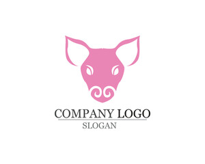 Pig Head Logo design vector template. Pork BBQ Grill Restaurant Logotype negative space style icon