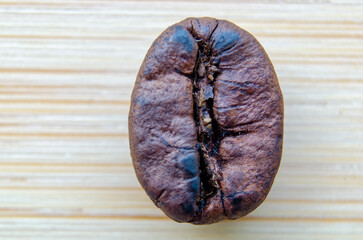 Singular coffee bean with a distinct purple tint and subtle glossiness captured in extreme detail...