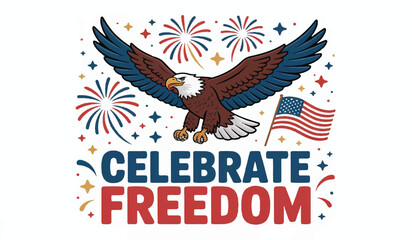 Obraz premium Celebrate Freedom 4th of July: Vintage Eagle & Sparkler with Distressed American Flag Graphic