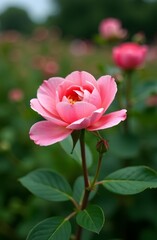 Beautiful pink rose in a garden