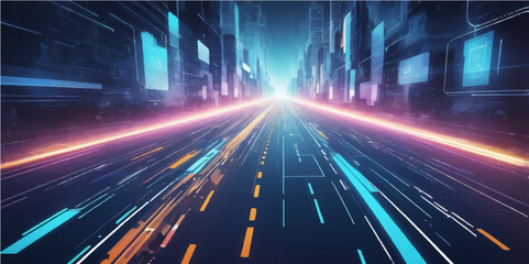 Obraz premium Urban highway at night with blurred motion light trails from fast cars
