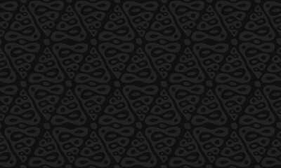 Black ornate wallpaper, textile print. Seamless decorative hand drawn pattern. Endless background with ornamental decorative elements with traditional ethnic motives, tribal geometric figures. Vector