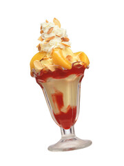 Peach cream ice cream cup isolated on transparent layered background.
