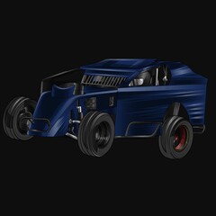Drak blue and painted racing car. Isolated in black background, for t-shirt design, print. and for business purposes.