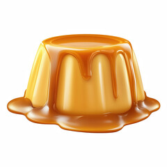 Caramel custard pudding with dripping sauce isolated on white background