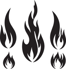 Classic Fire Flame Silhouette in Black | Vector Style Burning Illustration