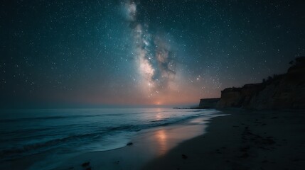 Night beach under starlight