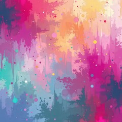 Vibrant Abstract Background with Colorful Drips of Pink, Blue, Purple, and Yellow Paint in Artistic Style
