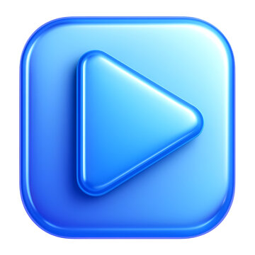3D Blue Play Button Icon for Media and Technology