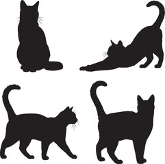 Black Cat Silhouettes in Four Poses