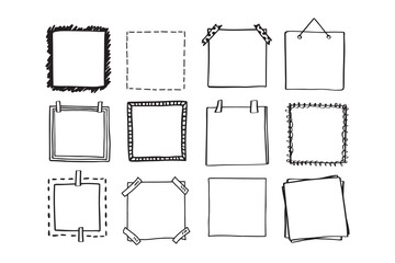 Handdrawn set of square scribbles frame. Doodle line empty frames