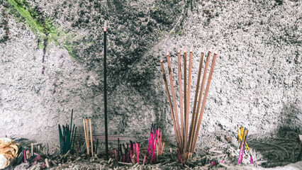 Sacred aromas. An intricate close-up of burning incense sticks at a revered temple