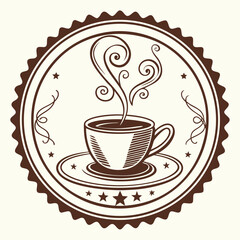 Vintage Coffee Cup Badge Design, Brown Cafe Emblem