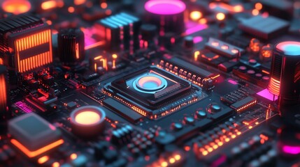 Detailed close-up of a computer motherboard showcasing intricate components