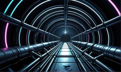 Futuristic Neon Tunnel with Glowing Circular Patterns