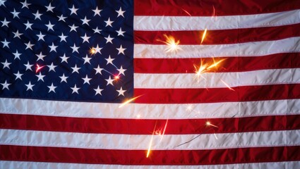 A Stunning Display of Patriotism As Fireworks Illuminate the American Flag with Sparkling Light, Celebrating Freedom and National Pride in Vibrant Colors